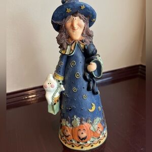 Hand-Painted Halloween Witch Figurine with Pumpkins and Ghost-Jim Shore Style